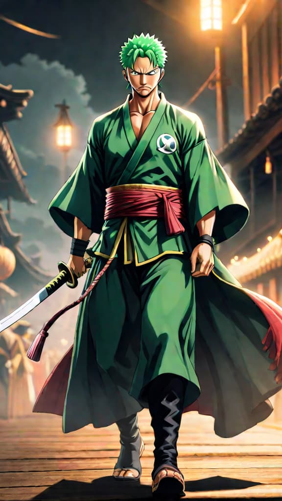  anime art of zoro from one piece showing growth and focus during training in the wano arc. hyperrealistic, full body, detailed clothing, highly detailed, cinematic lighting, stunningly beautiful, intricate, sharp focus, f/1. 8, 85mm, (centered image composition), (professionally color graded), ((bright soft diffused light)), volumetric fog, trending on instagram, trending on tumblr, HDR 4K, 8K