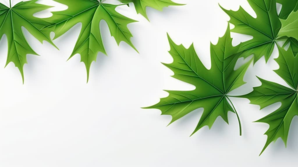  Abstract flowing waves with green maple leaves on white background ar 16:9 high quality, detailed intricate insanely detailed, flattering light, RAW photo, photography, photorealistic, ultra detailed, depth of field, 8k resolution , detailed background, f1.4, sharpened focus