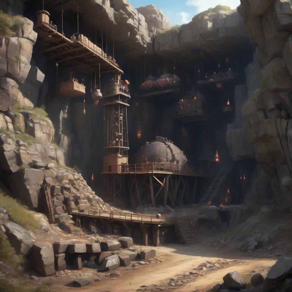  draw in a medium sized style this scene where a mine with supports and jewels