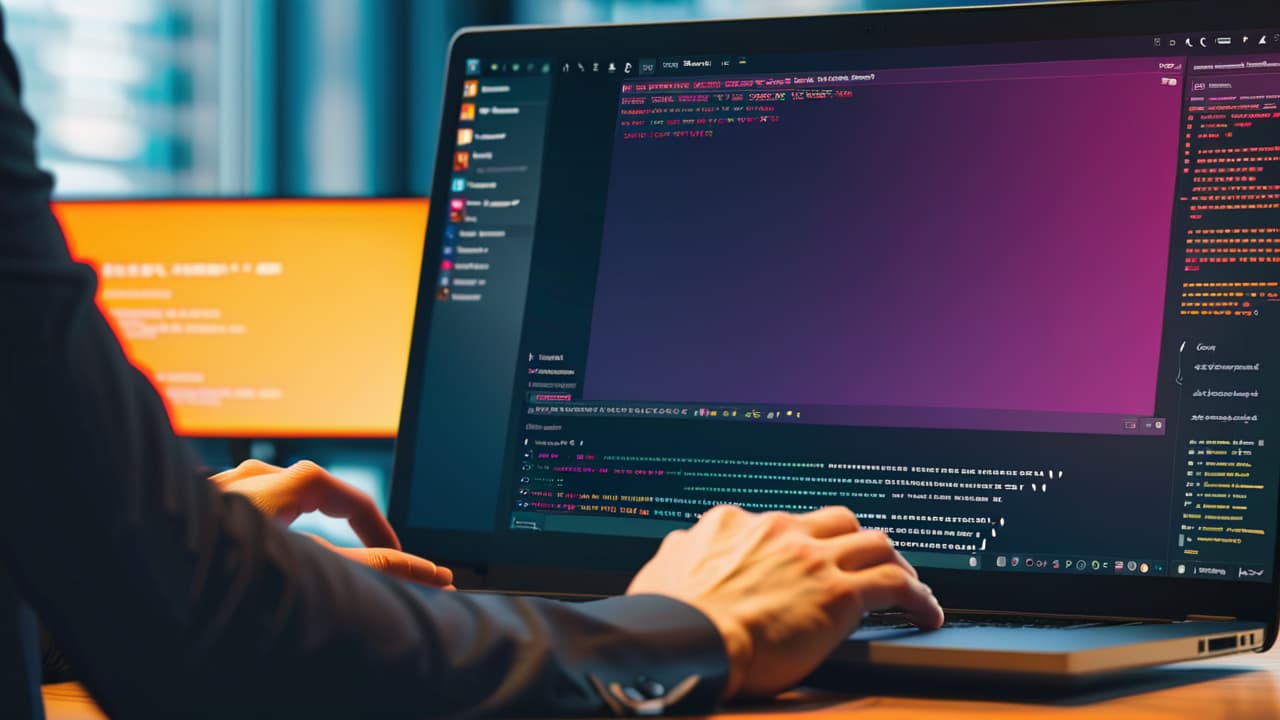  a close up of a developer's hands typing on a laptop with code on the screen, surrounded by diagrams of api architecture, flowcharts, and tools like postman and swagger, in a modern tech workspace. hyperrealistic, full body, detailed clothing, highly detailed, cinematic lighting, stunningly beautiful, intricate, sharp focus, f/1. 8, 85mm, (centered image composition), (professionally color graded), ((bright soft diffused light)), volumetric fog, trending on instagram, trending on tumblr, HDR 4K, 8K