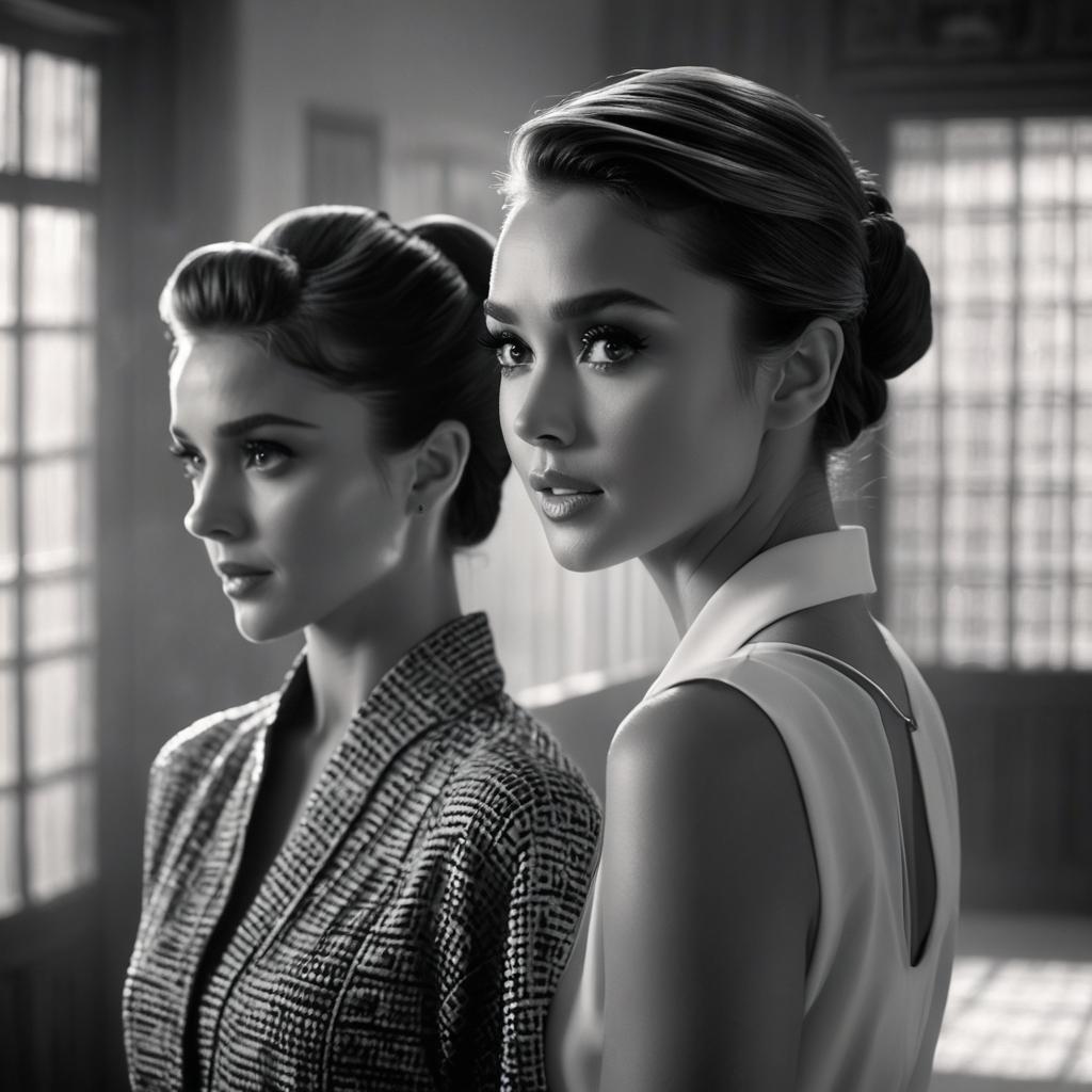  sweaty jessica alba and audrey hepburn. scene. full body. steamy room. very detailed., cinematic film style, shallow depth of field, vignette, highly detailed, high budget, bokeh, cinemascope, moody, epic, gorgeous, film grain, grainy