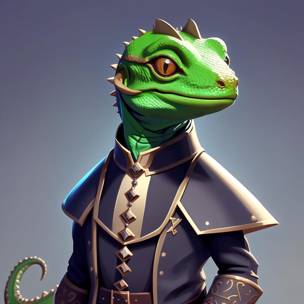  a character for a video game. an anthropomorphic lizard in priest's clothing.