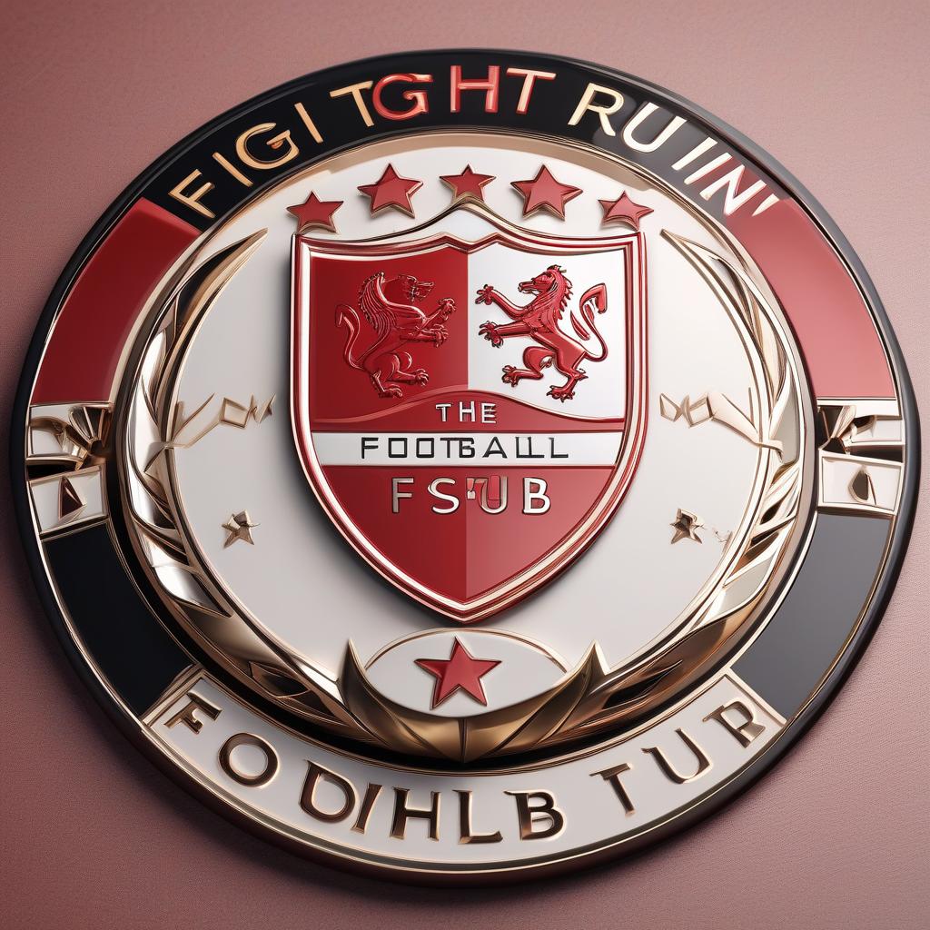  luxury product style the football club's emblem is red white with the inscription "fight run" . elegant, sophisticated, high end, luxurious, professional, highly detailed