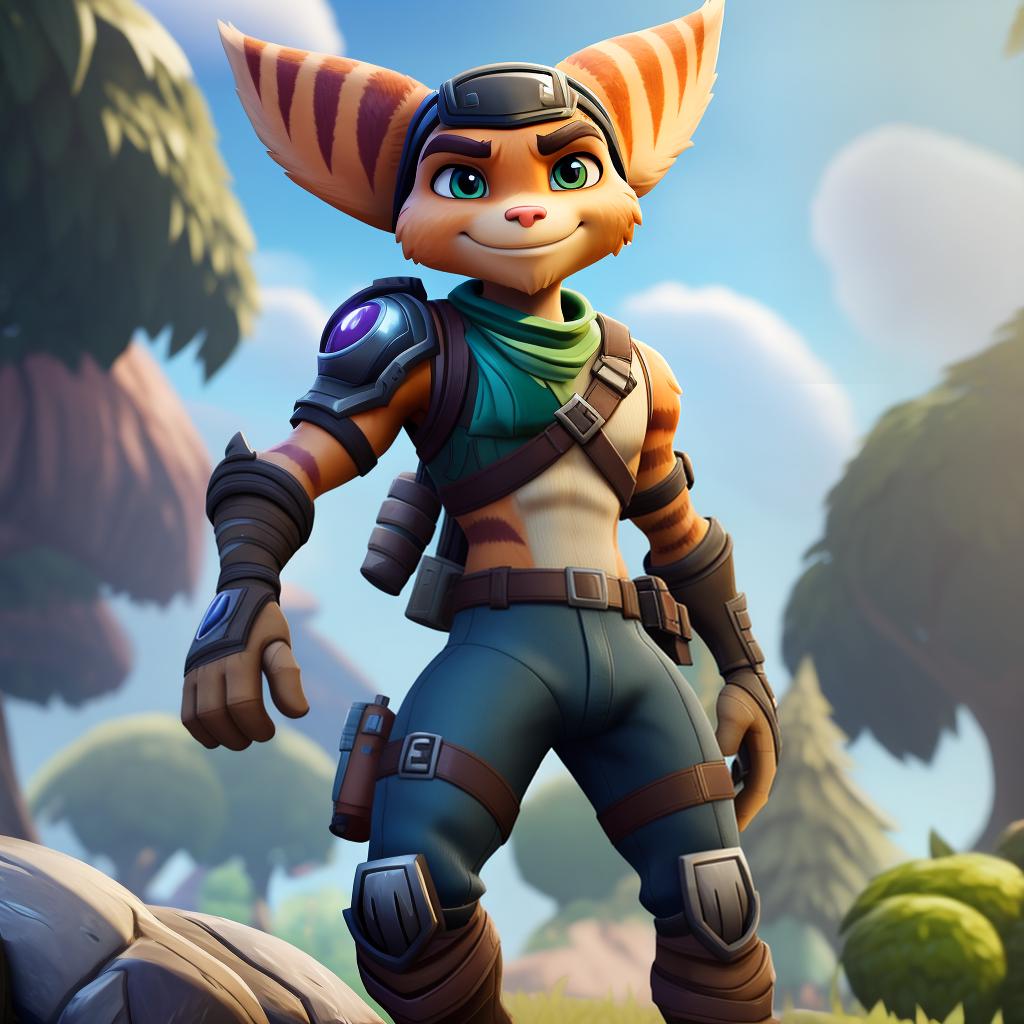  Male ratchet and clank (fortnite), full body, high quality resolution, open eyes, digital art, masterpiece, 4k, fine details,