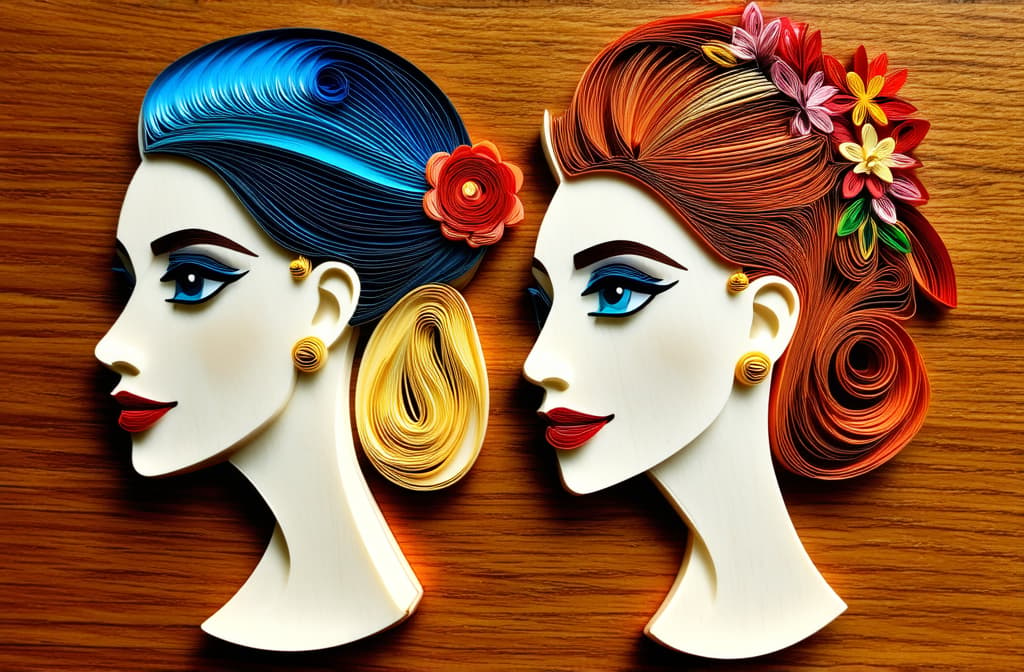  different beauty. women's heads of different nationalities. in quilling style. ar 3:2 {prompt}, maximum details