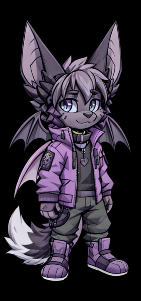  cool fluffy bat guy with bat wings and a bat tail, (sci fi:1.1)