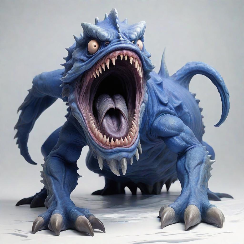  a sea monster, very scary. ultramarine color. white background.