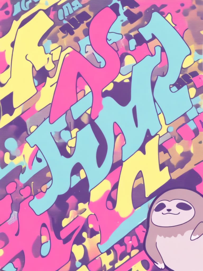  masterpiece,{(((graffiti art))),(((flat color))),(((dirty splash)))},(((text:love:1.7))),(((a sloth:1.2))),colorful,vivid colors,