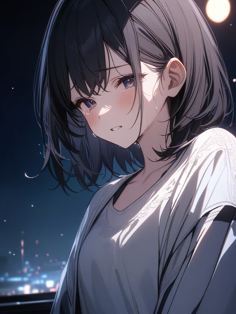  black hair, hair tip blue, short hair, short hair, braided ears, dark, night, crying, illness, masterpiece, best quality,8k,ultra detailed,high resolution,an extremely delicate and beautiful,hyper detail