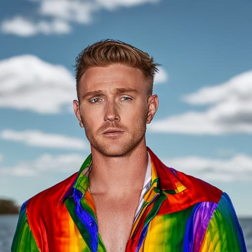 portrait+ style Australian LGBT queer TV actor blonde hunk dude face