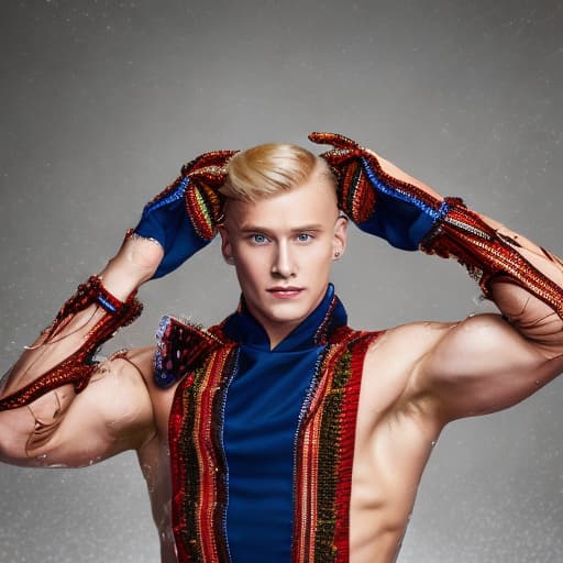 portrait+ style Russian LGBT queer dancing show superstar blonde hunk dude face