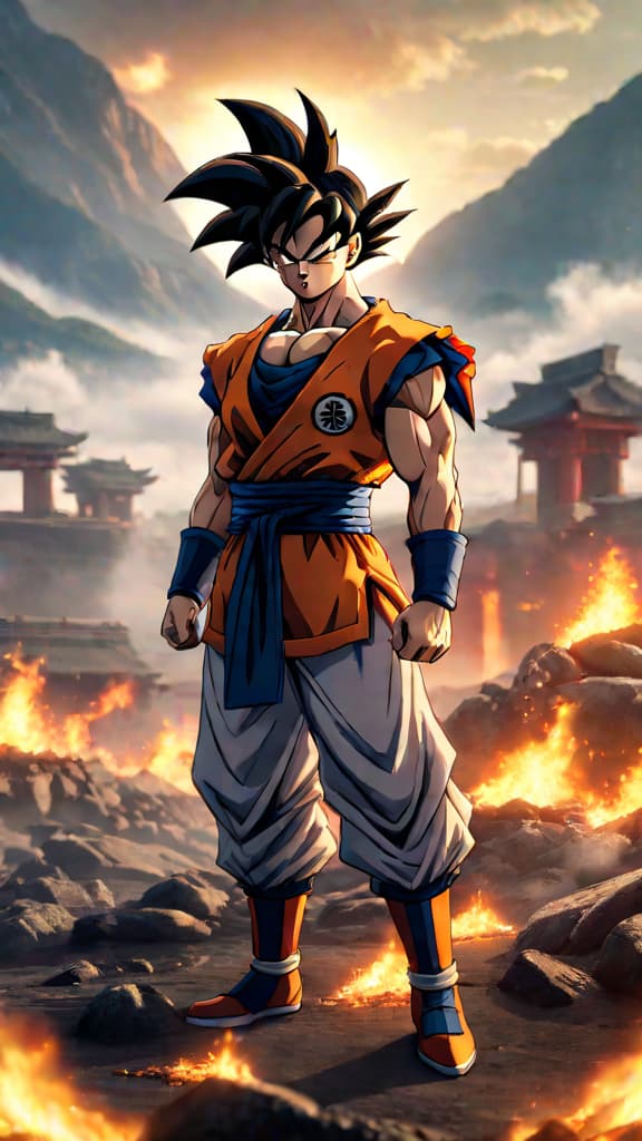  an anime art depicting a saiyan rising from the ashes, showcasing their dna's zenkai boost. hyperrealistic, full body, detailed clothing, highly detailed, cinematic lighting, stunningly beautiful, intricate, sharp focus, f/1. 8, 85mm, (centered image composition), (professionally color graded), ((bright soft diffused light)), volumetric fog, trending on instagram, trending on tumblr, HDR 4K, 8K