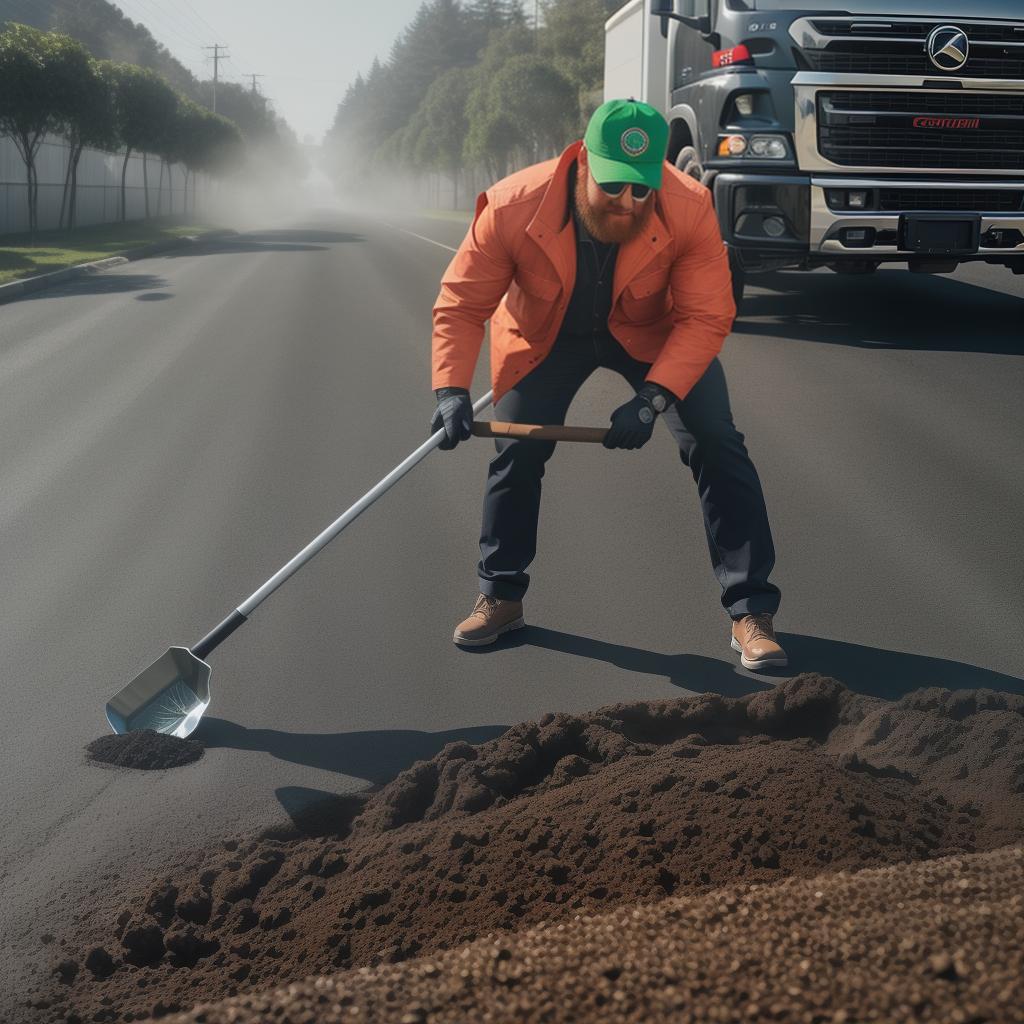  Small leprechaun shoveling hot asphalt from a trailer with a shovel hyperrealistic, full body, detailed clothing, highly detailed, cinematic lighting, stunningly beautiful, intricate, sharp focus, f/1. 8, 85mm, (centered image composition), (professionally color graded), ((bright soft diffused light)), volumetric fog, trending on instagram, trending on tumblr, HDR 4K, 8K