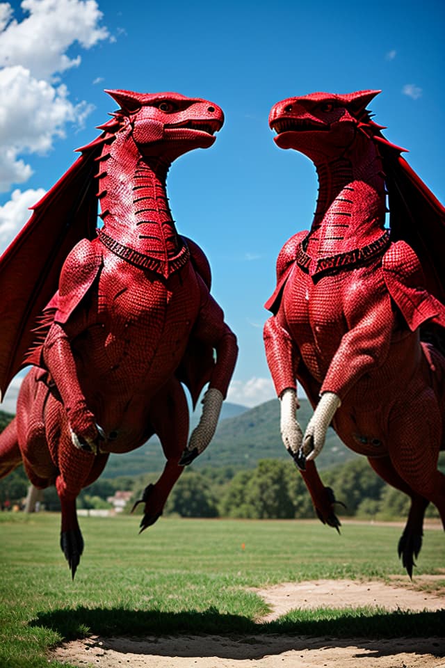  two wyverns, one is red and black, the other is pink and white , hq, hightly detailed, 4k