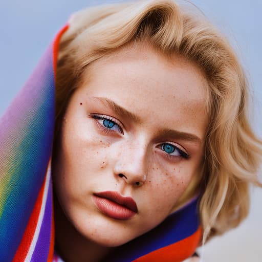 portrait+ style Russian LGBT queer fashion model blonde female face