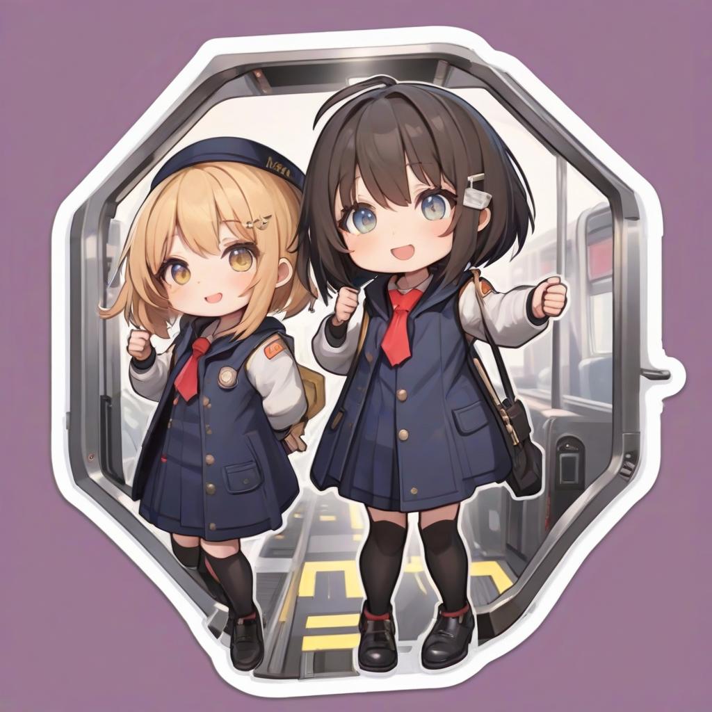  sticker shaped octagon two girls in the shape of train guides