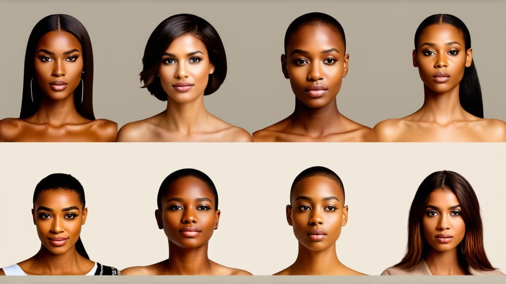  different beauty. set of different female heads on light background. different races and nationalities. ar 16:9, (natural skin texture), highly detailed face, depth of field, hyperrealism, soft light, muted colors