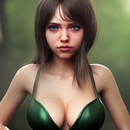 redshift style Mila Azul as a green-skinned humanoid female from another galaxy