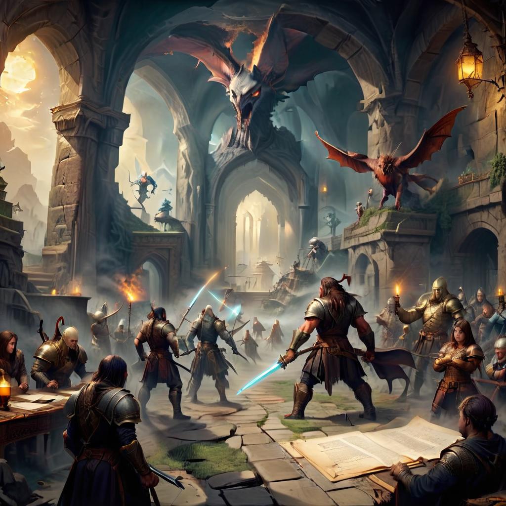  role playing game (rpg) style fantasy the ruler of light and darkness fighting among themselves . detailed, vibrant, immersive, reminiscent of high fantasy rpg games, on parchment, civitai