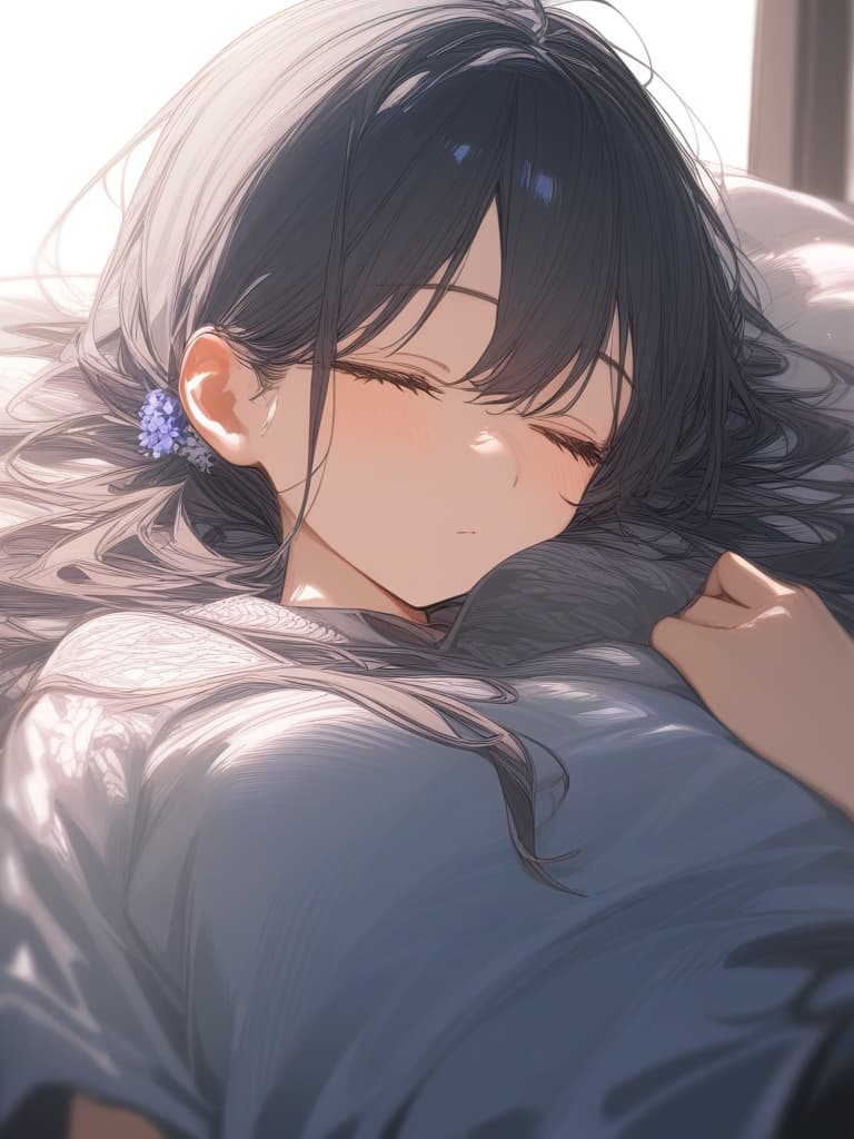  flower, wolf cut, inner color blue, nap, peace, girl, masterpiece, best quality,8k,ultra detailed,high resolution,an extremely delicate and beautiful,hyper detail