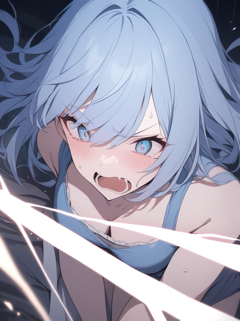  light blue hair, light blue eye, bob hair, darkness, hatred, angry crying, night, the end of the world, shouting, masterpiece, best quality,8k,ultra detailed,high resolution,an extremely delicate and beautiful,hyper detail