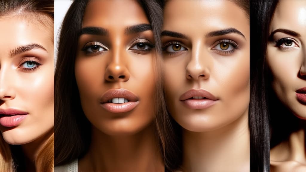  different beauty. set of different female heads on light background. different races and nationalities. ar 16:9, (natural skin texture), highly detailed face, depth of field, hyperrealism, soft light, muted colors