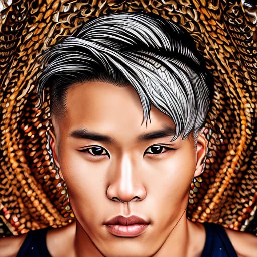 portrait+ style Asian LGBT queer fitness model blonde hunk dude face