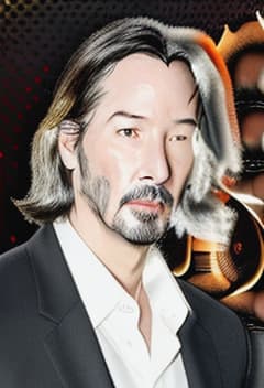  reimagine this and add keanu reeves. exact likeness.