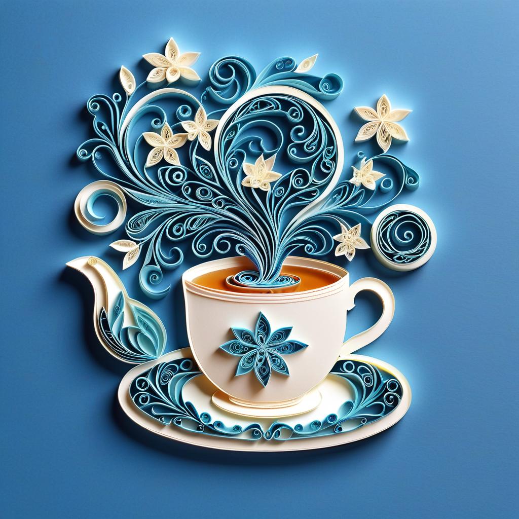  paper quilling art of draw a logo for chinese tea "yalta chai" . intricate, delicate, curling, rolling, shaping, coiling, loops, 3d, dimensional, ornamental, sticker