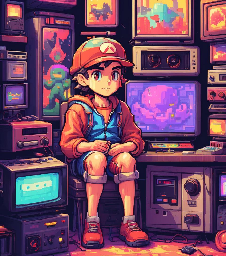  retro game art portrait drawing style . 16 bit, vibrant colors, pixelated, nostalgic, charming, fun