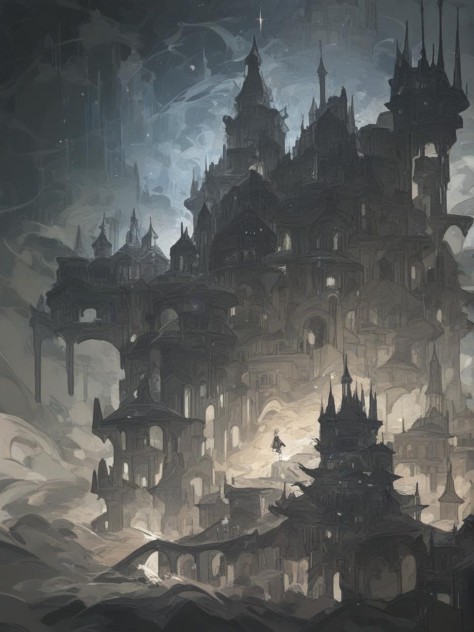  make me a picture of a gloomy futuristic castle 2d . best quality, high resolution