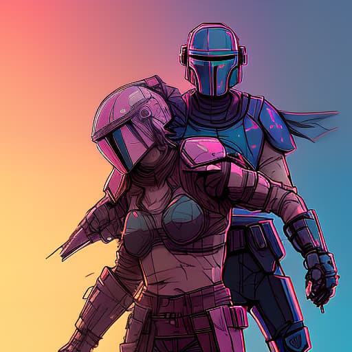 nvinkpunk mandalorian and girl hugging.