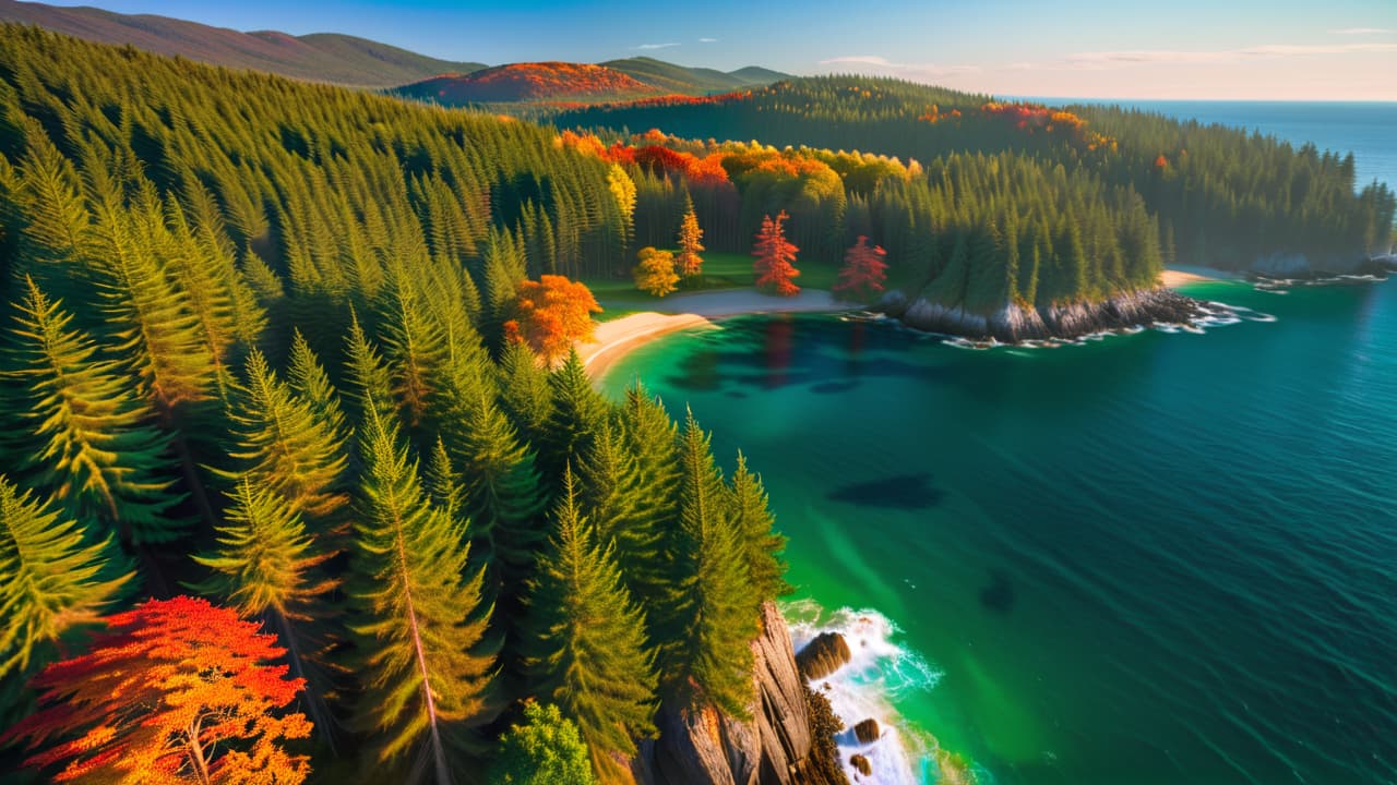  a stunning aerial view of a diverse landscape featuring a drone capturing images above a picturesque coastline, vibrant forests, and bustling cityscape, showcasing the potential of drone photography in various environments. hyperrealistic, full body, detailed clothing, highly detailed, cinematic lighting, stunningly beautiful, intricate, sharp focus, f/1. 8, 85mm, (centered image composition), (professionally color graded), ((bright soft diffused light)), volumetric fog, trending on instagram, trending on tumblr, HDR 4K, 8K