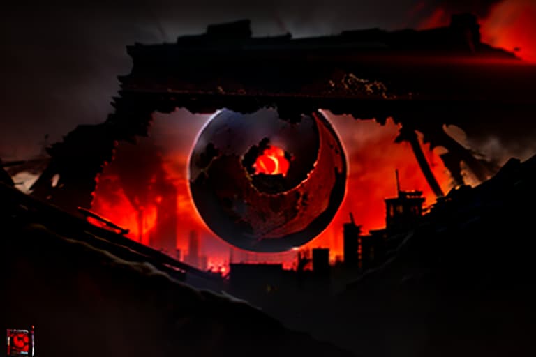  Logo with an eye hidden behind a blood red moon surrounded by a ruined city, moral decay, drugs, murders, more blood, alcohol, decay, fall of civilization, darkness, oppression, withering, disillusionment., epic concept art by barlowe wayne, ruan jia, light effect, volumetric light, 3d, ultra clear detailed, octane render, 8k, dark green hyperrealistic, full body, detailed clothing, highly detailed, cinematic lighting, stunningly beautiful, intricate, sharp focus, f/1. 8, 85mm, (centered image composition), (professionally color graded), ((bright soft diffused light)), volumetric fog, trending on instagram, trending on tumblr, HDR 4K, 8K