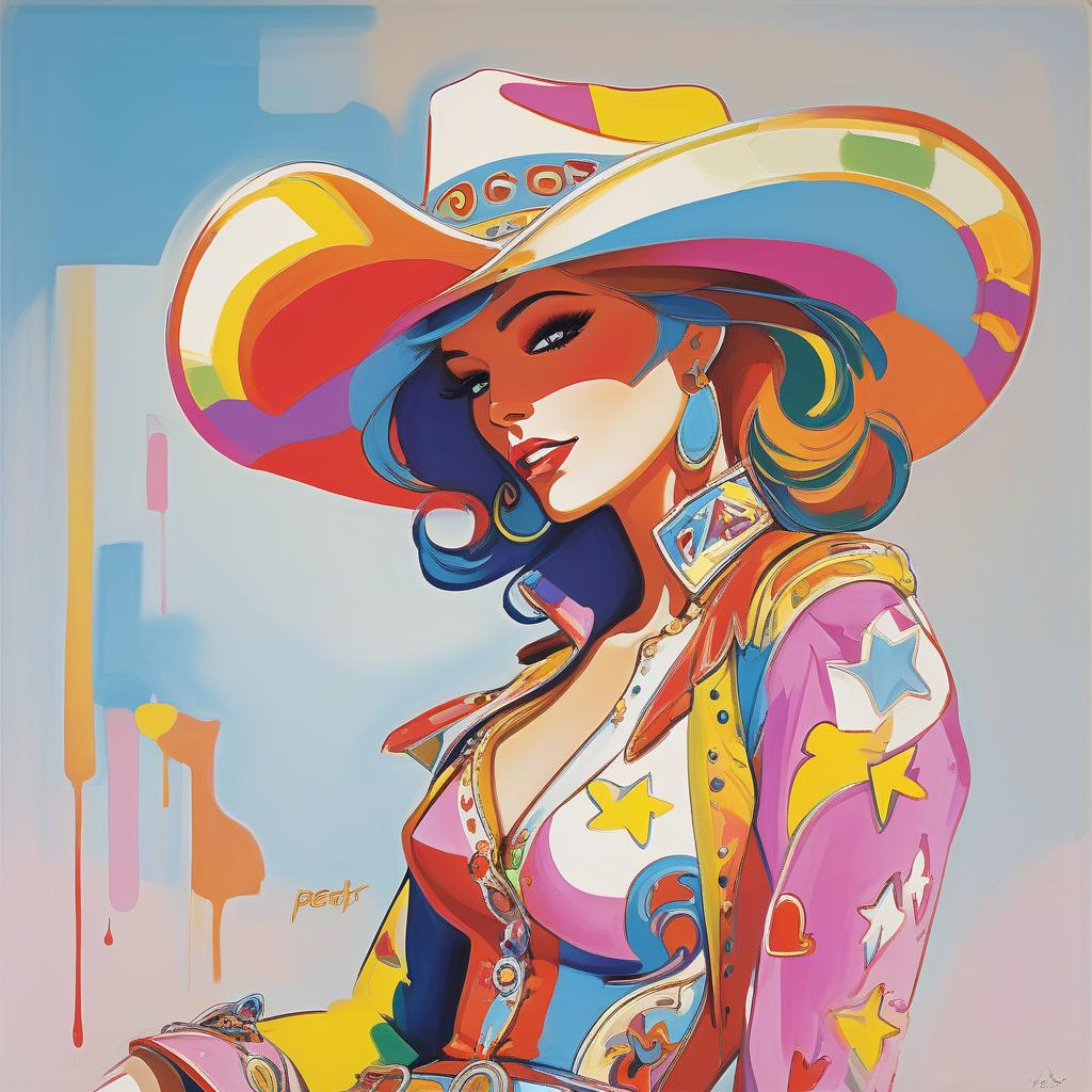  <mymodel>peter max illustration of a woman in a cowgirl outfit