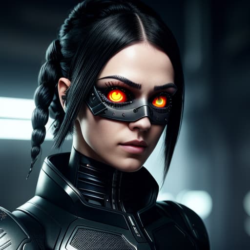  girl, cyberpunk augmentation, cyberware, cyborg, carbon fiber, chrome, implants, metall skull, bloody, cyber plate armor, dark atmosphere, dark night, scars, (black short disheveled hair:1.1), black eyeshadow, beautiful detailed glow, detailed, Cinematic light, intricate detail, highres, rounded eyes, detailed facial features, high detail, sharp focus, smooth, aesthetic, extremely detailed, insanely detailed and intricate dark industrial factory background, slim body, stylish pose, <lora:add_detail:0.4> <lora:epi_noiseoffset2:0.4> <lora:hairdetailer:0.6> <lora:more_details:0.3> <lora:add-detail-xl:1.2> <lora:DetailedEyes_V3:1.2> <lora:sd_xl_offset_example-lora_1.0:1.2> bionic eye, futuristic cyber punk soldier, , intricate details, photorea