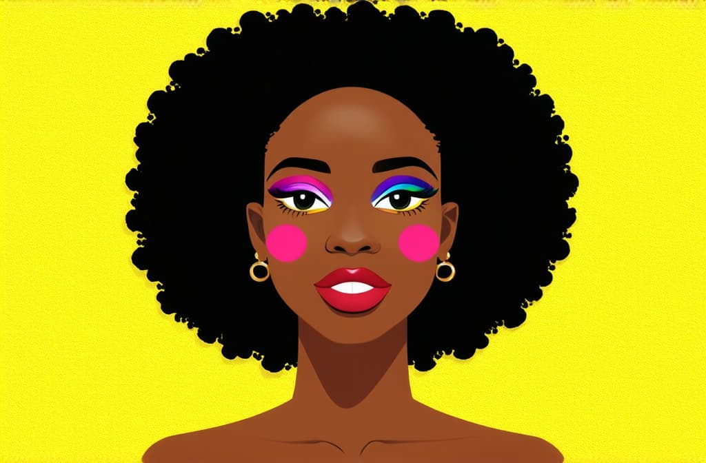  rainbow blush on african american cheeks flat design top view fun makeup theme cartoon drawing analogous color scheme ar 3:2 {prompt}, maximum details