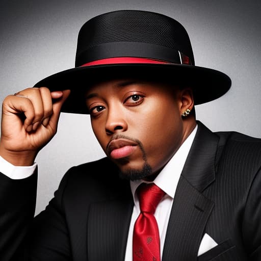  black and red background, rapper nate dogg in hat and business suit