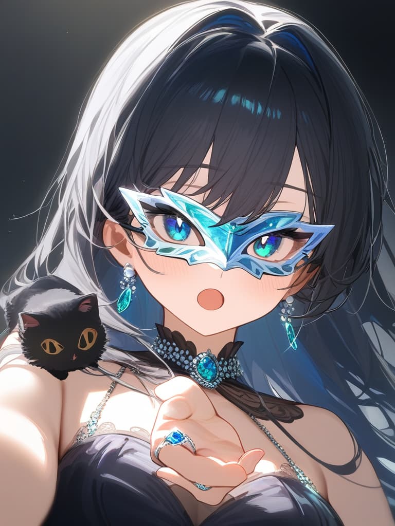  ultra detailed:1.2,masterpiece:1.2,best quality,masterpiece,bestquality,hdr:1.1,8k:1.1,very cute girl:1.3,((alexandrite stone:1. )),((hand up,reaching hand,alexandrite ring:1.6)),(pearl earrings:1.4)(princess gown:1.3),(upper body:1.4),(face focus:1.2),((black cat masquerade mask:1.7))(close mouth:1.3)