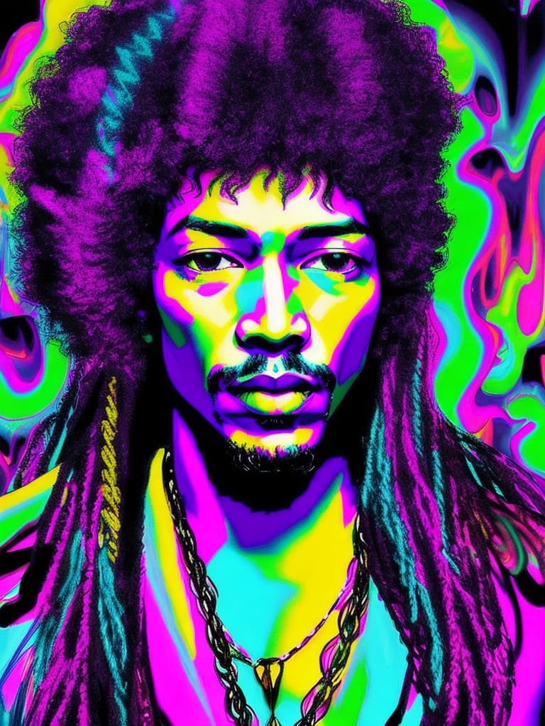  Psychedelic Portrait, Black light, Jimi Hendrix, afro, medium/full body