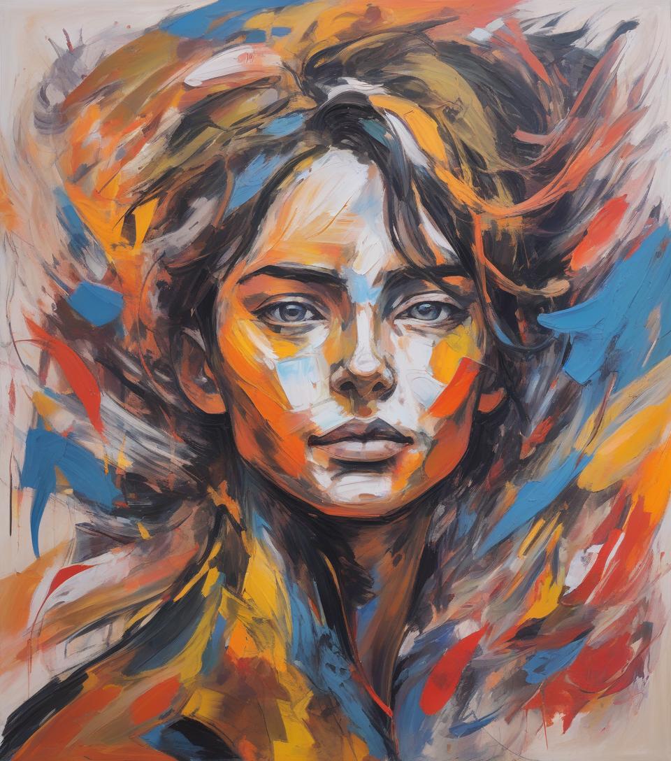  abstract expressionist painting portrait drawing style . energetic brushwork, bold colors, abstract forms, expressive, emotional