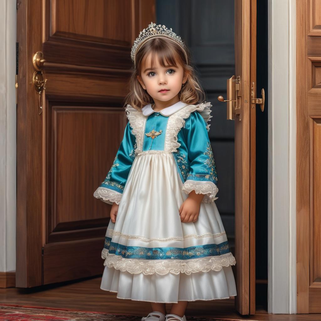  the little girl in the costume was standing outside the bedroom door photo realistic, highly intricate and detailed, masterpiece, ultra high res,photography,8k resolution