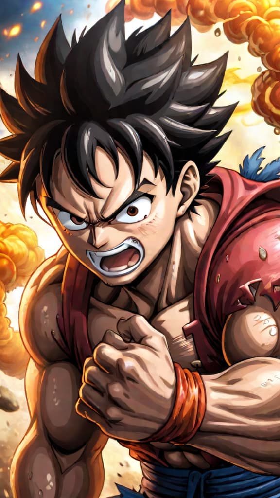  an anime art depicting luffy's gear fourth transformations with animalistic features and immense power boosts. hyperrealistic, full body, detailed clothing, highly detailed, cinematic lighting, stunningly beautiful, intricate, sharp focus, f/1. 8, 85mm, (centered image composition), (professionally color graded), ((bright soft diffused light)), volumetric fog, trending on instagram, trending on tumblr, HDR 4K, 8K