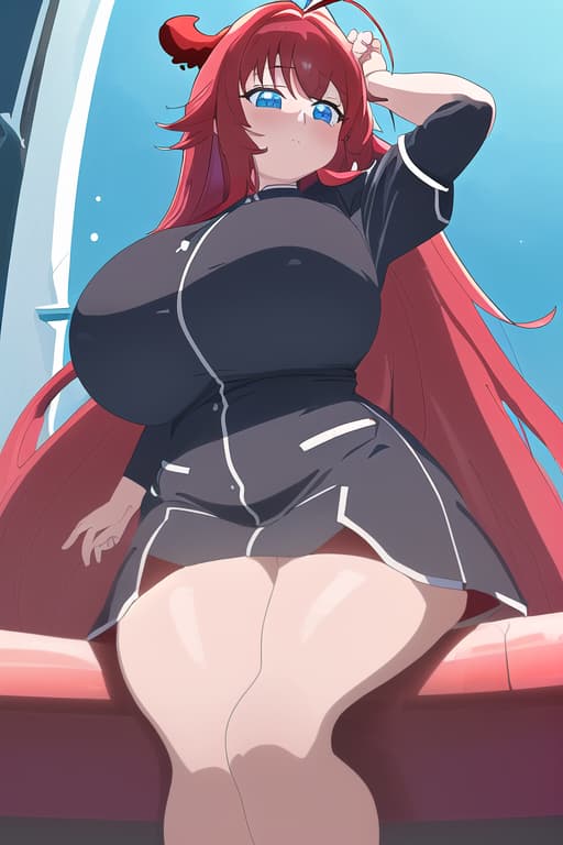  women,hyper , inflated,,fattest women in the world,chubby,overweight,obese,masterpiece, best quality, 1women, long red hair, looking at viewer, :3, cute, black uniform, outdoors, streets, cow shot, curvy, (((blue eyes))), rias gremory, red hair, antenna hair, wavy hair, ((beautiful detailed eyes, beautiful detailed glow, lots of glow)), anime screencap,women at pool, compeion , black , masterpiece, best quality, high quality, solo