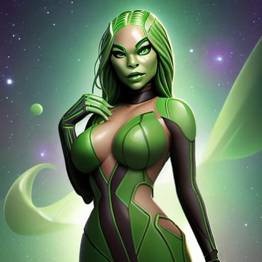  Charly Jordan as a green-skinned humanoid female from another galaxy, full body, erotic