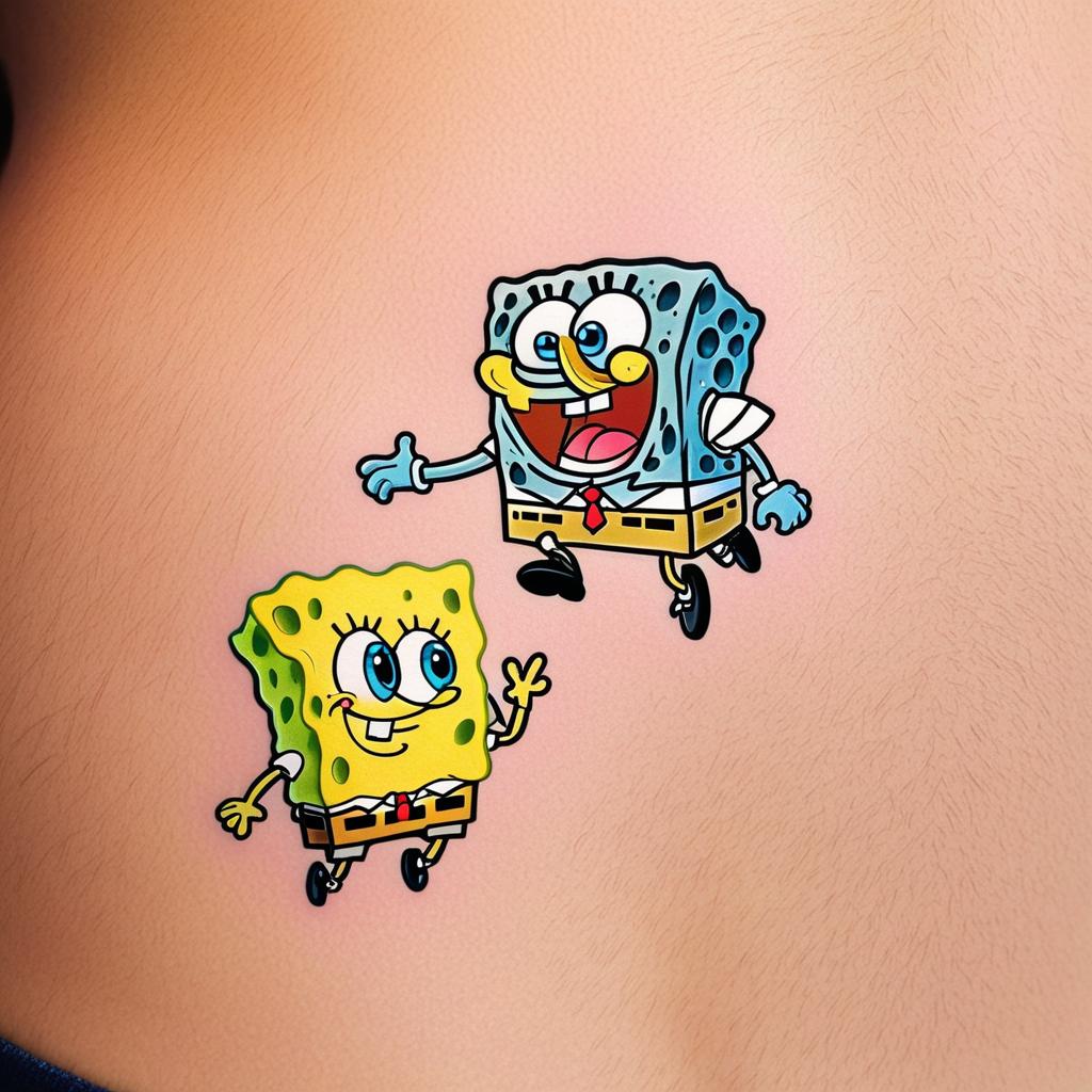  spongebob and patrick,(tattoo), (tattoo design on the back of human body)