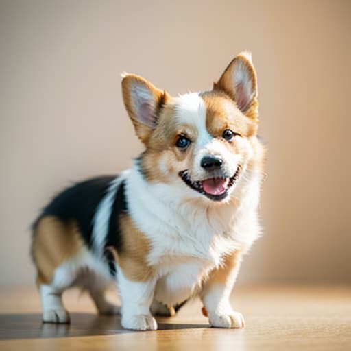  a cute happy corgi, (flat shading:1.2), (minimalist:1.4) hyperrealistic, full body, detailed clothing, highly detailed, cinematic lighting, stunningly beautiful, intricate, sharp focus, f/1. 8, 85mm, (centered image composition), (professionally color graded), ((bright soft diffused light)), volumetric fog, trending on instagram, trending on tumblr, HDR 4K, 8K