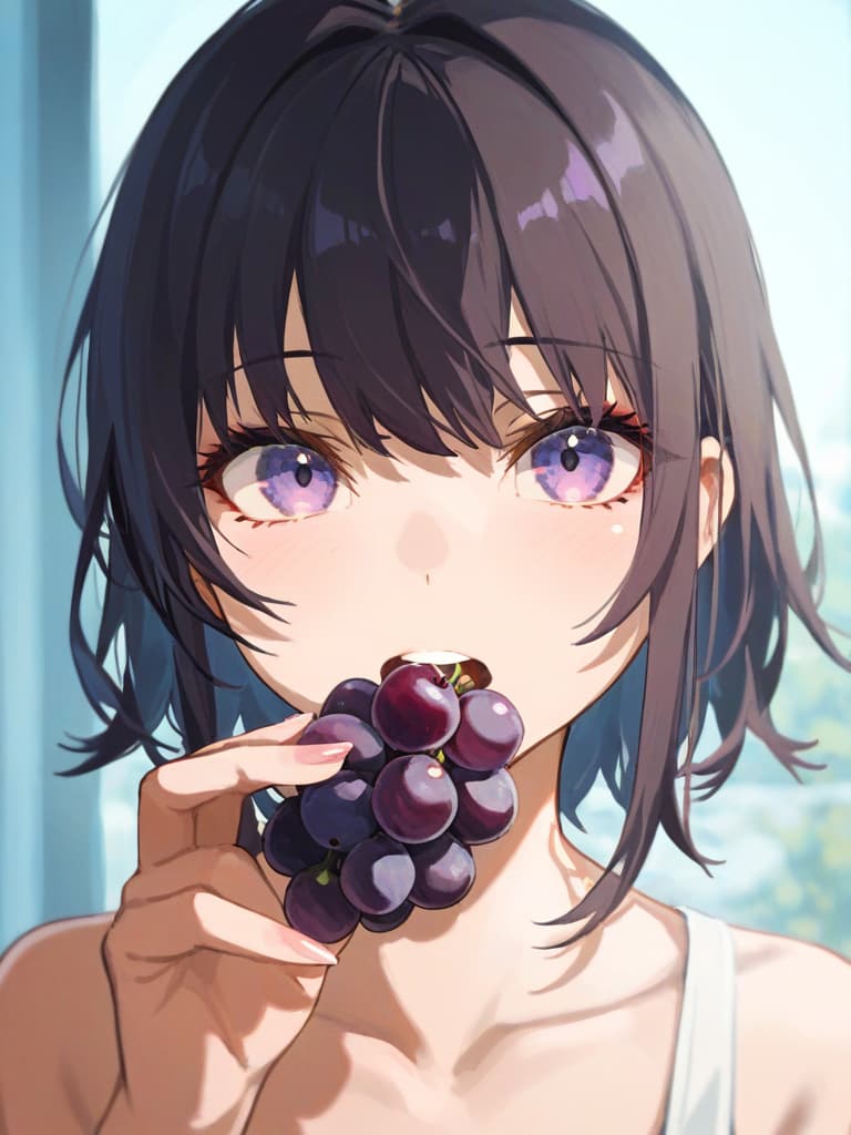  best masterpieces, one man, one handed grapes of grapes, lift grapes above their faces, look at the viewers, open their mouths, high image quality, 16k