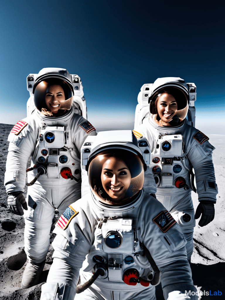  delhi based mother with two 13 month old twin daughters on the moon, all in astronaut suits without helmets, planet earth in the background sky, ultra hd selfie using front camera on phone hyperrealistic, full body, detailed clothing, highly detailed, cinematic lighting, stunningly beautiful, intricate, sharp focus, f/1. 8, 85mm, (centered image composition), (professionally color graded), ((bright soft diffused light)), volumetric fog, trending on instagram, trending on tumblr, HDR 4K, 8K