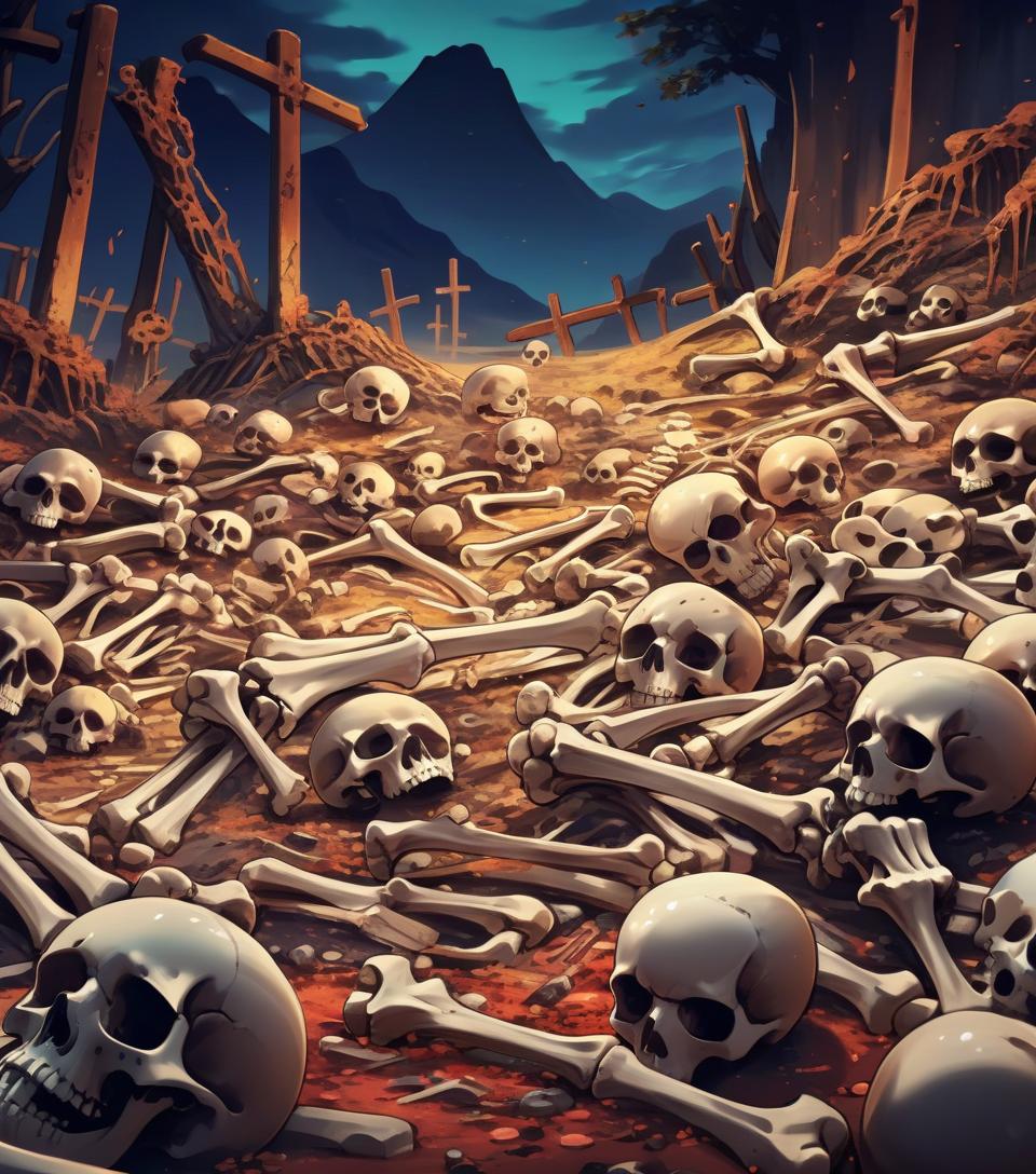  anime artwork landscape with bones . anime style, key visual, vibrant, studio anime, highly detailed